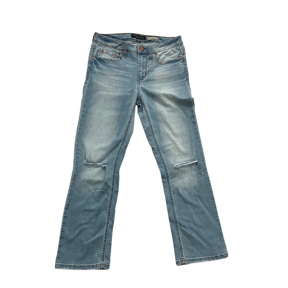 Aeropostale Cropped Skinny Kick Jeans Light Wash Distressed Blue‎ Womens 4R